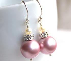 BELLA--Swarovski Crystal Pearl Sterling Silver Earrings--you choose the color