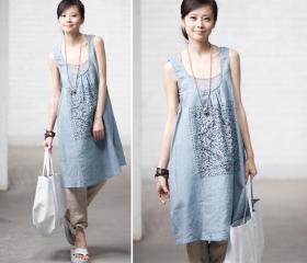 Linen printed vest dress