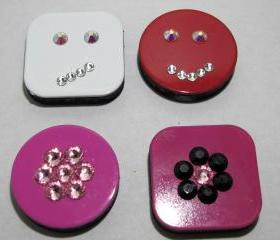 Set of 4 Swarovski Crystal Magnets - Happy Face, Skeptical Face & Flowers