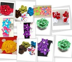 Fabric Flower Tutorial Bundle, Five Flower Pattern, pdf pattern