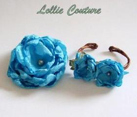 Bracelet, Hairpiece, Hair clip, Fabric Flower set, Bridal Set, Bridesmaids, Lollie Couture, Gift Set
