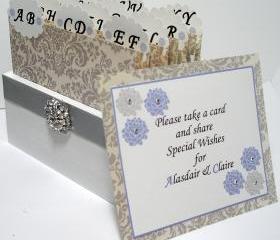 Custom Wedding Guest Box & Cards - Damask Grey, White and Powder Blue Theme (custom colors available)