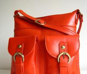 Leather Handbag Pocket Messenger Bag Orange