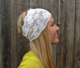 Wide Stretch Lace Headband in Ivory Cream (off white)