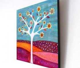 Large Wood Block Print of my Abstract Tree Painting - Amber