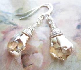 Swarovski Crystal Earrings, Wire Wrapped Swarovski Earrings, Crystal Briolettes, Baroque Earrings, Golden Crystal
