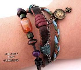 Women's bracelet, leather hemp woven bracelet