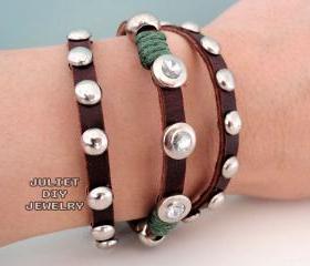 Leather rivet multi strand punk wrap bracelet