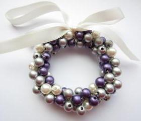 Mini Christmas Wreath, Christmas Decorations, Christmas Ornaments, Beaded Christmas Wreath, Christmas Decor, Purple, Silver, Miniature