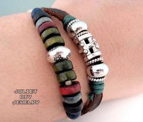 Two strand beaded leather bracelet