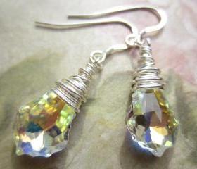 Swarovski Crystal Earrings, Wire Wrapped Earrings, Crystal Briolette, Baroque Earrings, Silver and Crystal