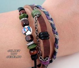 Leather bracelet hemp woven ceramic zen fish bead