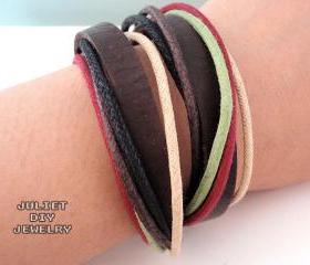 Colorful hemp cord multi strand wrap bracelet