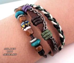 Leather bracelet hemp woven ceramic zen bead