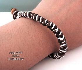Black, brown and white hemp woven bracelet