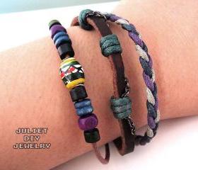 Leather bracelet hemp woven ceramic zen bead