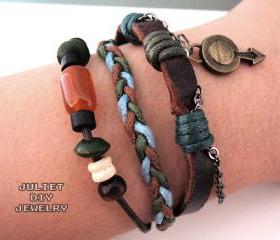Men's bracelet, leather hemp woven bracelet
