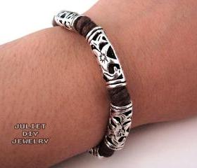 Tribal style silver tube hemp bracelet