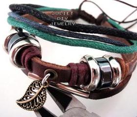 Leaf design leather bracelet, zen bracelet