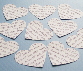75 2inch Personalised Heart Confetti - Great for Weddings, Invites, Table Decor, Favours, Parties
