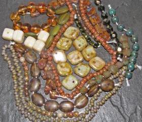 Green & Brown Picasso Czech Glass Beads And Toho Seed Collection