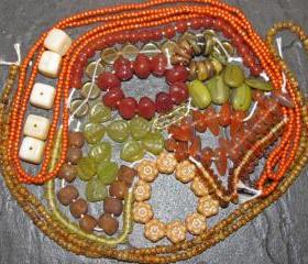 Orange & Olive Picasso Czech Glass Beads And Toho Seed Collection