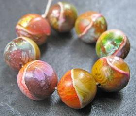 Listing ToolsEdit Renew PromoteCopy Deactivate Delete Stats Set of 8 Handmade Clay Round Beads Olive Purple Pink Yellow Orange Faux Glass Gemstone