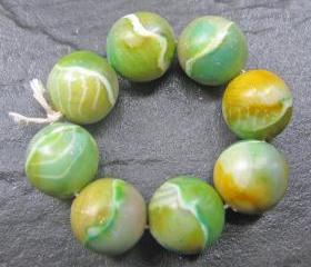 Set of 8 Clay Round Beads Green Yellow Aqua White