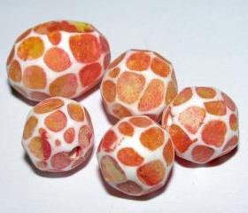 Set of 5 Polymer Clay Distressed Facteded Beads Orange Yellow Including Focal