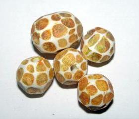Set of 5 Polymer Clay Distressed Facteded Beads Golden Yellow Green Sunflowers Van Gogh Including Focal
