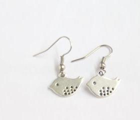 Bird earrings, mod birds, silver earring