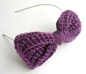 Crochet Bow Headband Purple Yarn Hairband