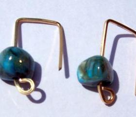 Turquoise Modern Style Earrings 14 k Gold-filled - 1 inch long - Free shipping