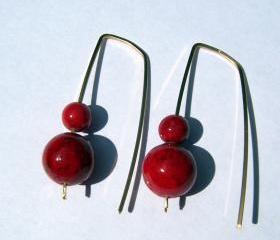 Red Genuine Coral Modern Style Earrings 14 k Gold-filled - Free shipping