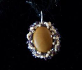 1/2 Price Sale - Moukaite Jasper Pendant with seed beads