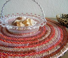 Hot Pad, Trivet, Plant, Candle Mat Coiled in - 14 inches rust. orange, tan, brown