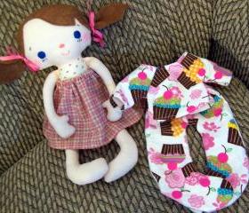 Mae Girl Doll with Pigtails, Bows and Pink Skirt includes Cupcake Flannel 2 piece PJ's