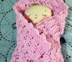 Butterbean Baby Girl Doll with Crochet Pink Blanket