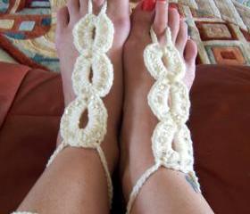 Barefoot Sandals Beaded Color Naturally Crochet, Beach wear, Nude shoes, Foot jewelry, Wedding, Victorian, Lace, Sexy, Yoga, Pool