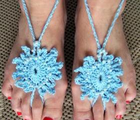 Barefoot Sandals Light Blue Beaded Pearl Crochet, Beach wear, Nude shoes, Foot jewelry, Wedding, Victorian, Lace, Sexy, Yoga, Pool