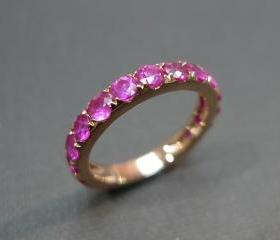 Pink Sapphire Wedding Band Ring in 18K Rose Gold