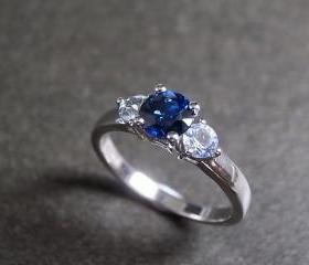 Blue Sapphire and White Sapphire in 14K White Gold