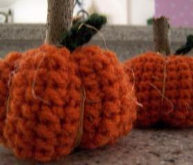 3 Little Crochet Pumpkins with Wood Stems