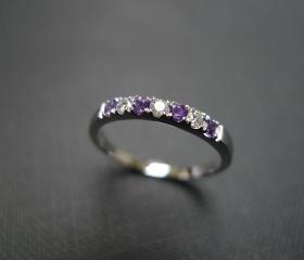 Diamond Wedding Ring with Amethyst in 14K White Gold 