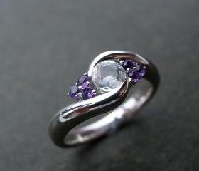 Wedding Ring with Amethyst and White Sapphire in 14K White Gold