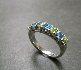 Blue Topaz and Peridot Wedding Ring