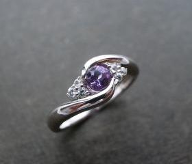 Wedding Ring with Amethyst and White Sapphire in 14K White Gold