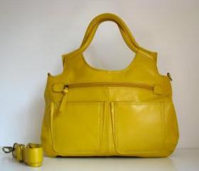 Leather Handbag Satchel Tote Yellow