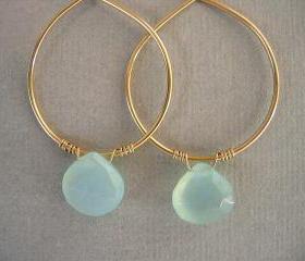 Aqua Chalcedony on Gold Filled Hoops Earrings
