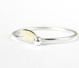 Delicate ring. Sterling silver and gold brass leaf. Stacking ring